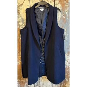 NWT Crown and Ivy Navy Blue Open Front Long Blazer Vest, size XL X-Large